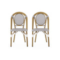 French Bistro Chair Set Outdoor Cafe Style White & Gray Rattan 18.50 x 21.50 x 35.00 inches