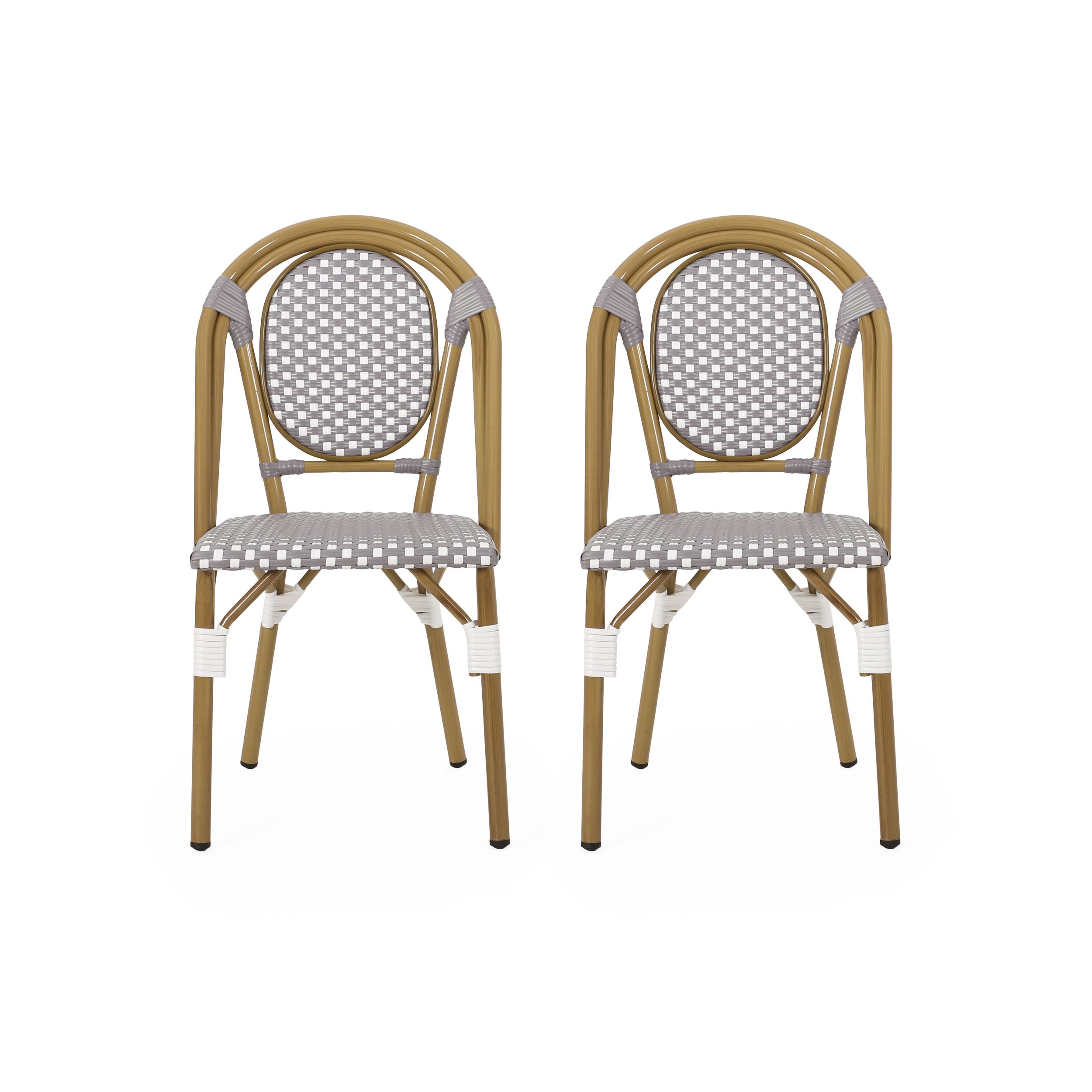 French Bistro Chair Set Outdoor Cafe Style White & Gray Rattan 18.50 x 21.50 x 35.00 inches