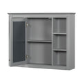 Modern Grey Wall-Mounted Medicine Cabinet with Mirror and 6 Open Shelves, MDF Construction, 35'' x 27.5''