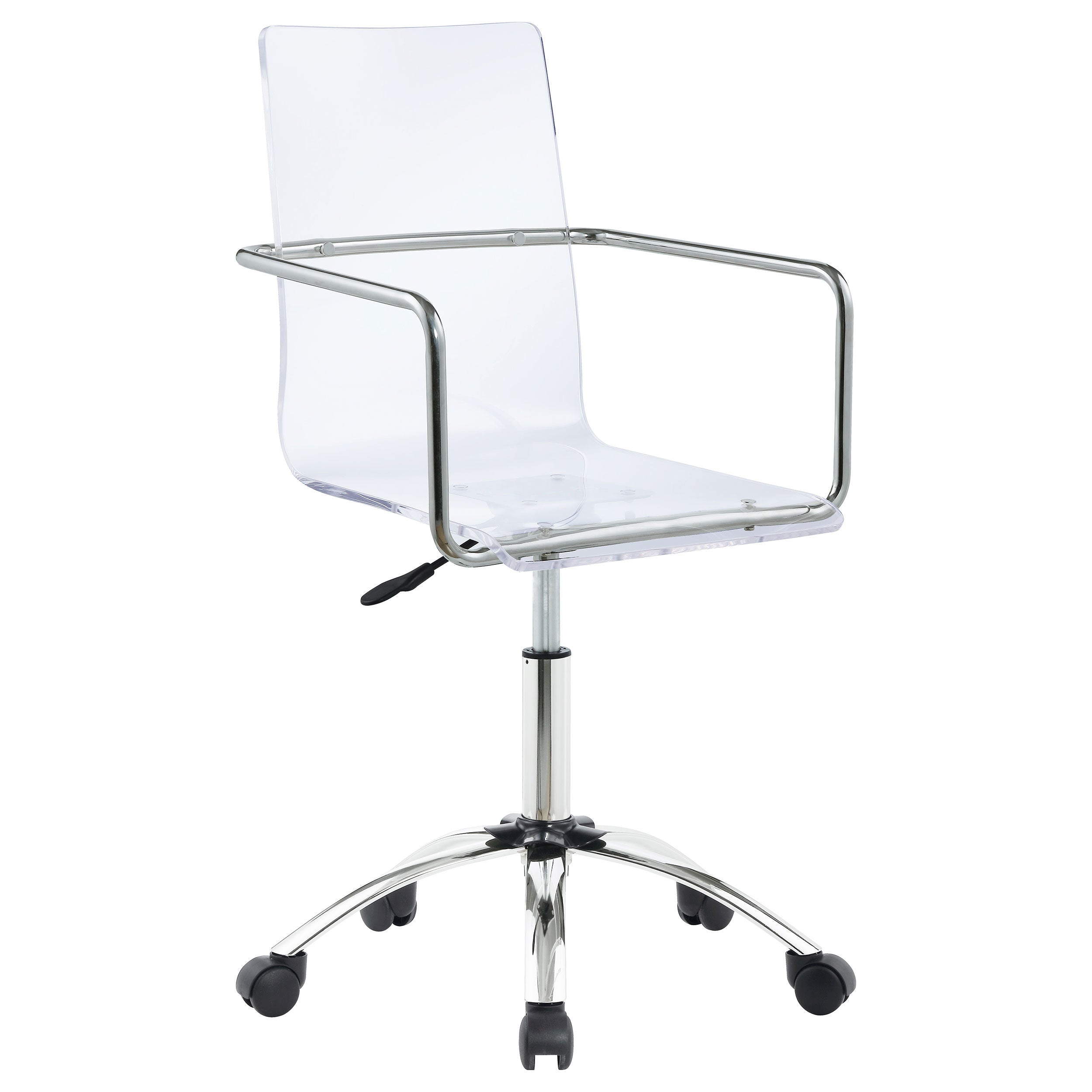 Clear and Chrome Acrylic Office Chair with Caster Wheels - Futuristic Design, Adjustable Height, Durable Metal Frame