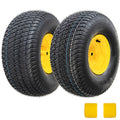 Set of 2 20x8.00-8 Lawn Mower Tires and Wheel Assembly, 4-Ply Tubeless Turf Tread Heavy Duty, 3.5' Centered Hub with 3/4' Bore and 3/16' Keyway, Yellow Steel Rim for Zero-Turn Mowers, 905 lbs Capacity