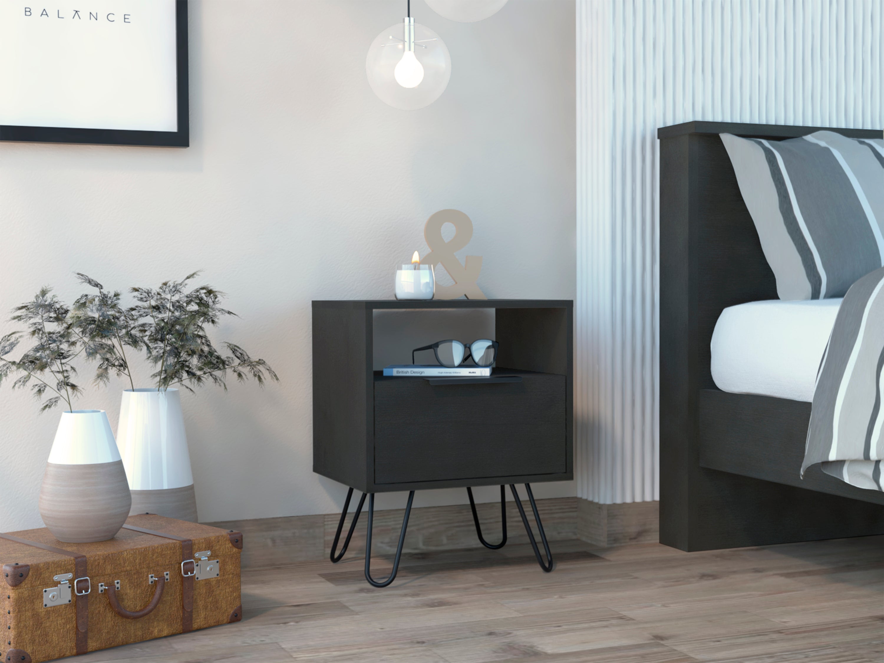Wenge 1-Shelf 1-Drawer Nightstand