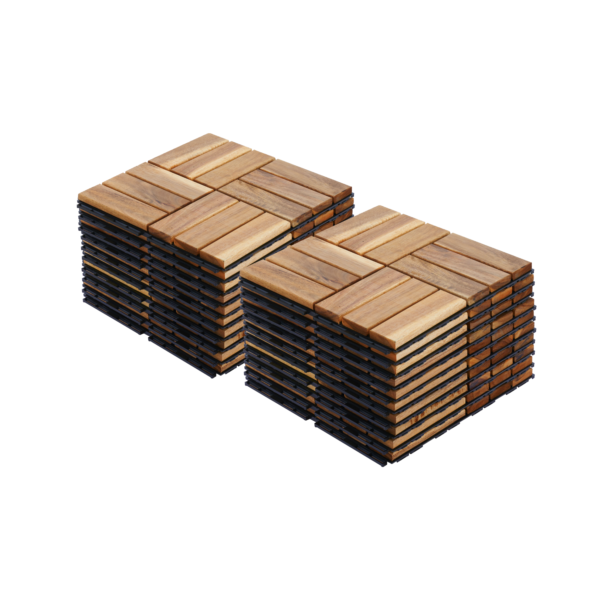 Interlocking Deck Tiles Checker Pattern 12' x 12' Yellow Acacia Hardwood Outdoor Flooring