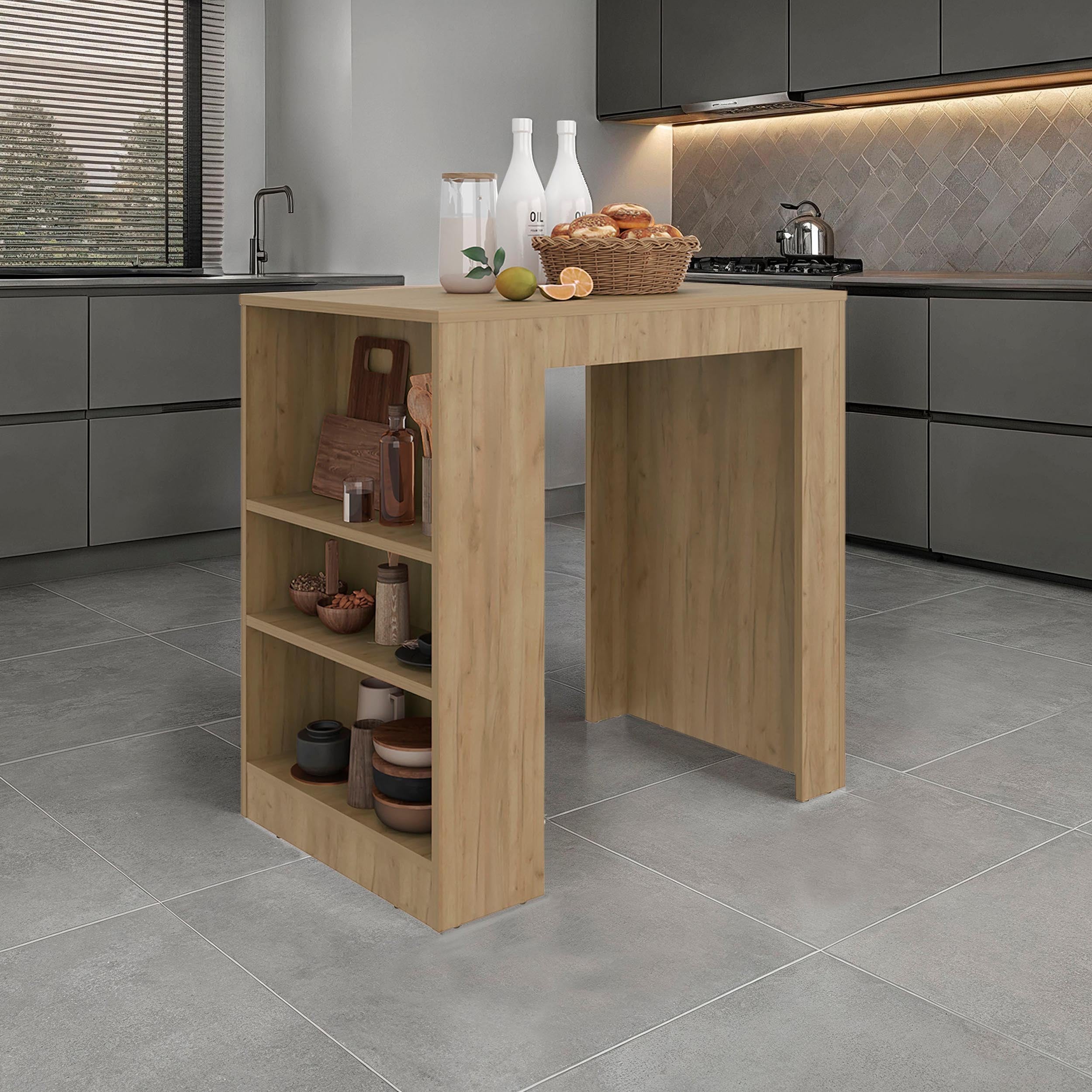 Natural Oak Kitchen Island and Counter Height Table Top with Shelf
