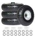10-Inch 4.10/3.50-4 Solid Flat-Free Tire & Wheel, 5/8' Bearings, Heavy Duty for Wheelbarrows, Hand Trucks, Carts (Set of 4)