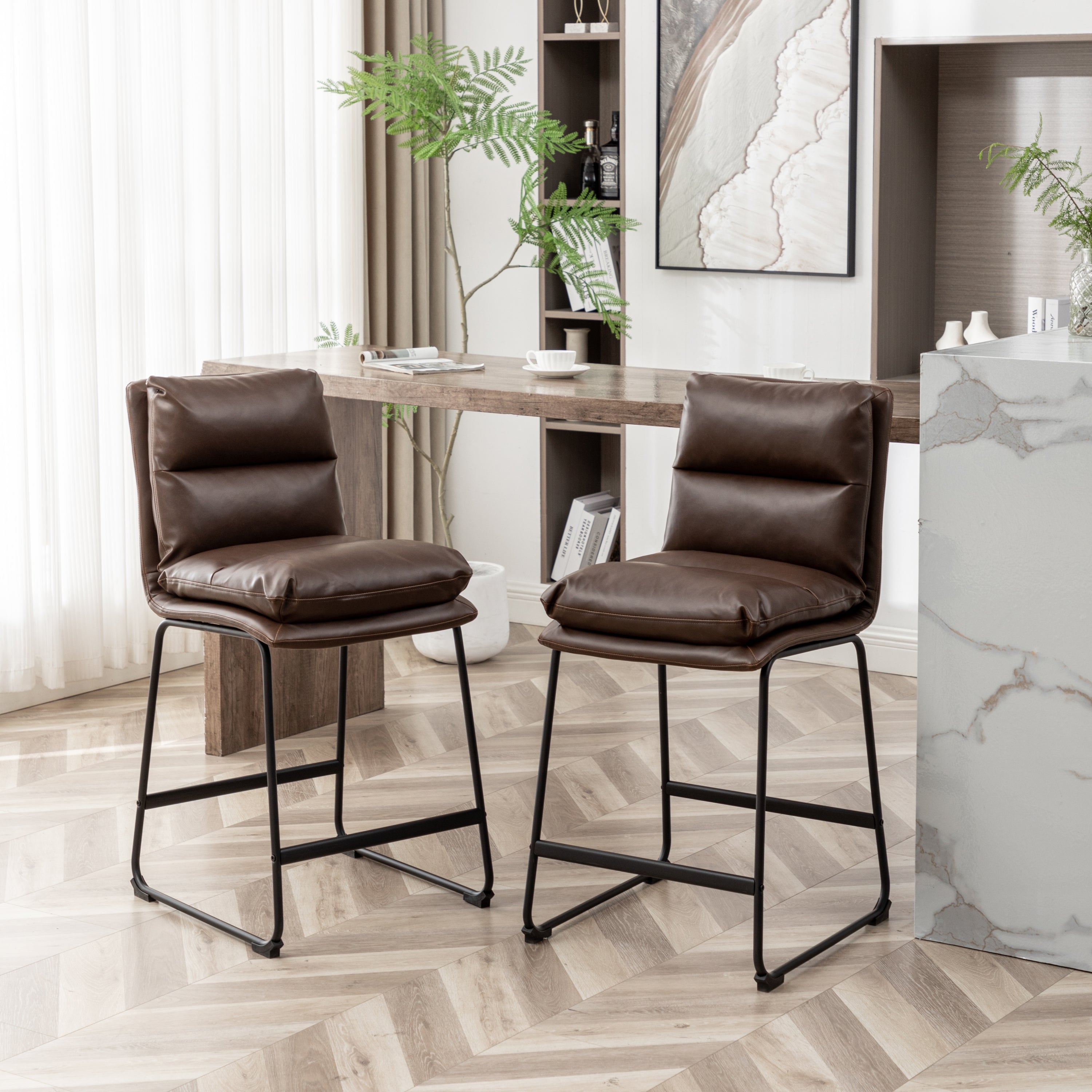 Milos Upholstered 26-inch Counter Height Stools, Set of 2, Antique Brown
