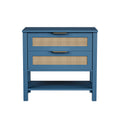 Rattan Nightstand with 2 Drawers and Storage Shelf Boho Bedside Narrow Side Table for Bedroom