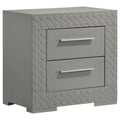 Pierce Grey High Gloss 2-Drawer Nightstand Bedside Table with Modern Italian Style, Wood Construction, Grey High Gloss Finish