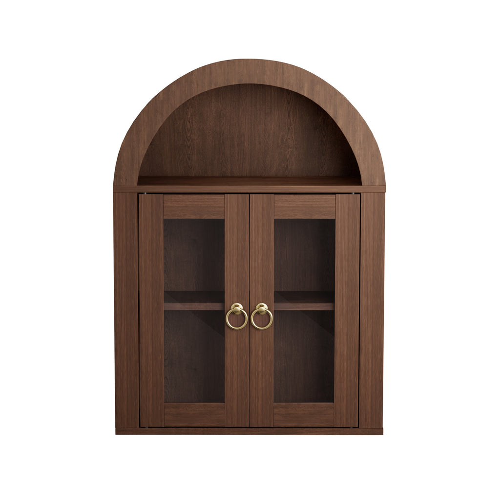 Wall Mounted Arched Cabinet with Glass Doors, Light and Adjustable Shelves for Laundry Room, Bathroom, Kitchen