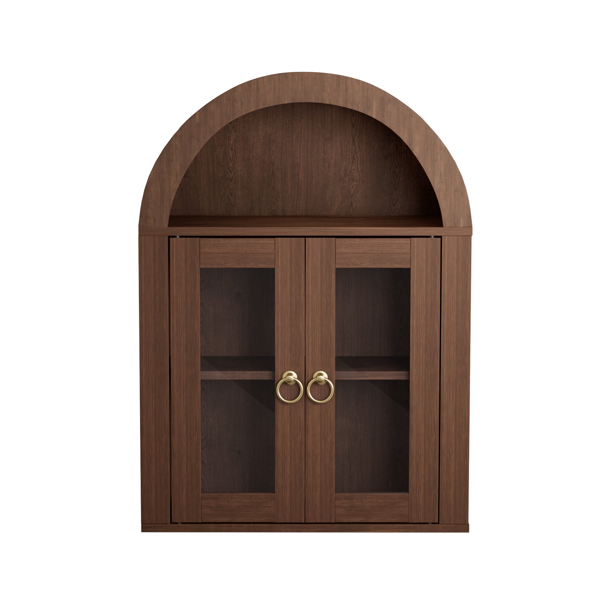 Wall Mounted Arched Cabinet with Glass Doors, Light and Adjustable Shelves for Laundry Room, Bathroom, Kitchen