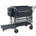 55' Heavy Duty Double-Layer Wagon with Brakes,560LBS Double Decker Wagon, 650L Collapsible Wagons Carts with 7''x4''All-Terrain Wheels for Sports,Camping,Fishing,Transport, Black