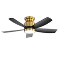 42 Inch Flush Mount Ceiling Fan with LED Light 22W and Remote Control in Black Blades/Gold Body, ABS Blades, DC Motor for Indoor Use