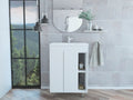 24' Meka Vanity, Two External Shelves, Double Door Cabinet -White