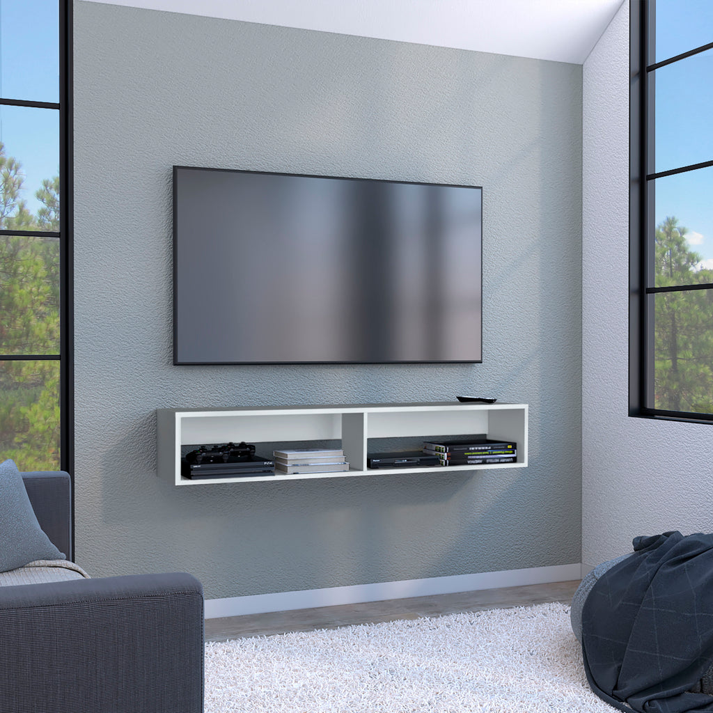Warrior 59' Floating Tv Stand with Two open shelves, media compartments and cable management White