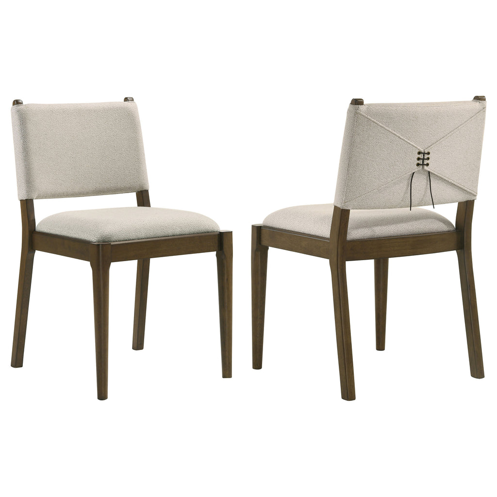 Crispin Brown Upholstered Dining Side Chair Set of 2 in Ivory Fabric with Tapered Wood Legs