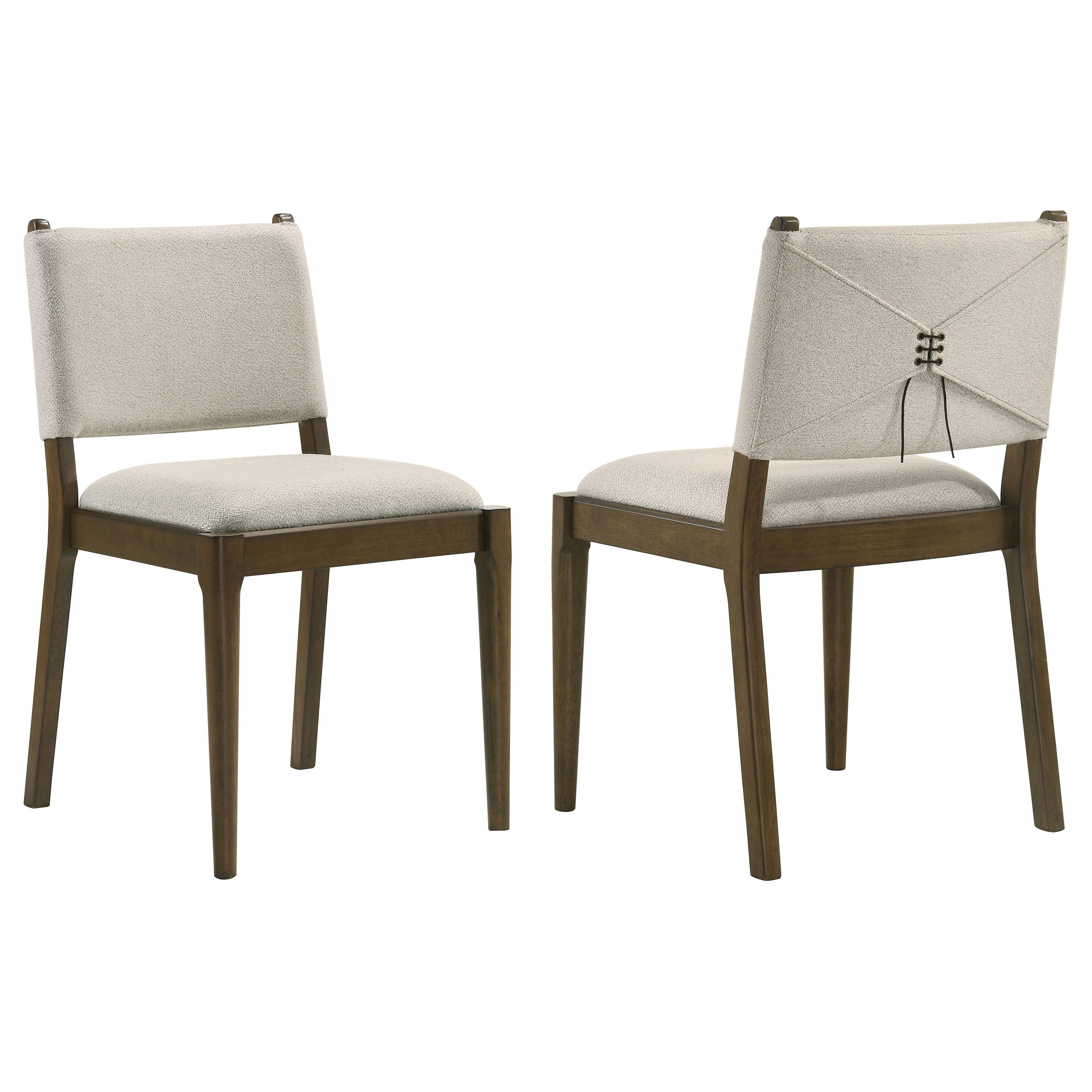 Crispin Brown Upholstered Dining Side Chair Set of 2 in Ivory Fabric with Tapered Wood Legs