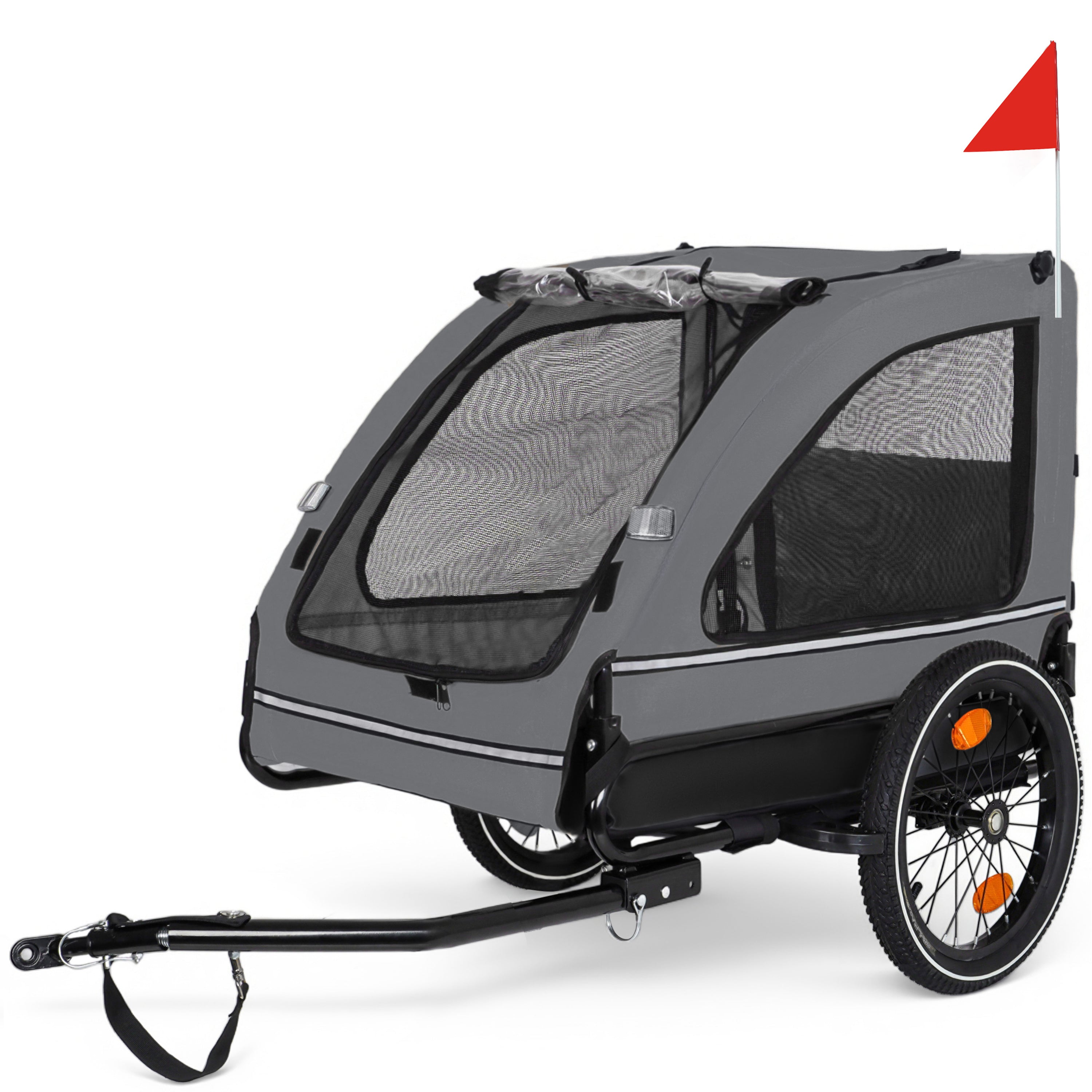 Pet Bike Trailer Dog Cart for Bicycle,Suitable for Small and Medium Pets, Easy Folding Cart Frame, Quick Release Wheel, Non-Slip Floor, Internal Leash, Black+Grey