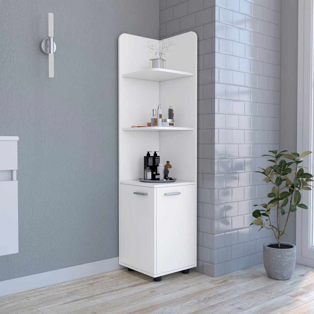 Malibu Freestanding Linen Cabinet, 2-Doors, Open Shelves -White