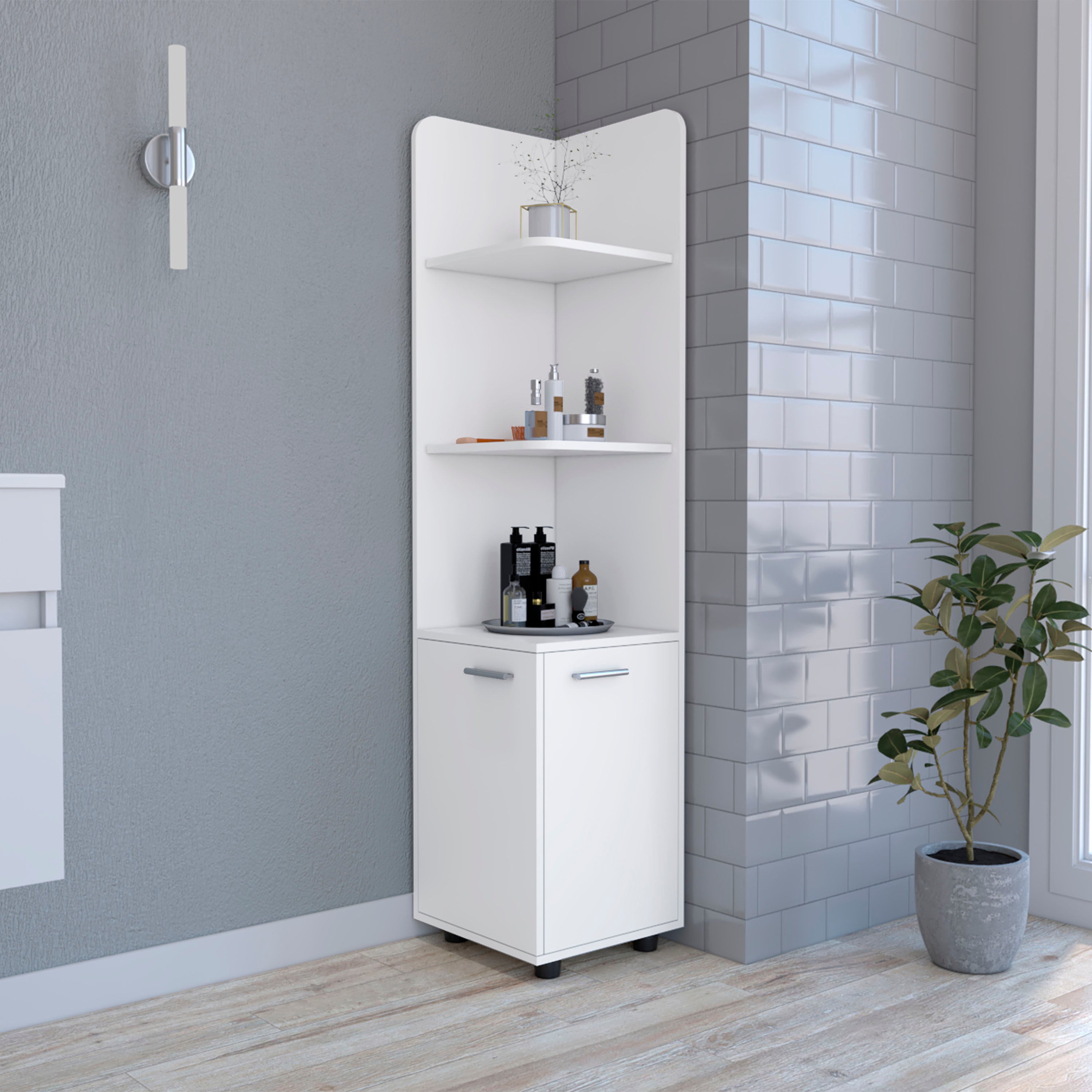 Malibu Freestanding Linen Cabinet, 2-Doors, Open Shelves -White