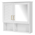Modern 2-in-1 Wall Mounted Mirror Cabinet with Adjustable Shelves, Soft Close Doors, High-Define Mirror in White Finish, MDF & Rubber Wood Construction, 30 Inch