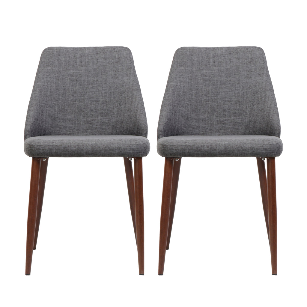 Modern Dining Chair with Iron Legs and Wood Finish in Light Grey Fabric