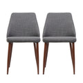 Modern Dining Chair with Iron Legs and Wood Finish in Light Grey Fabric