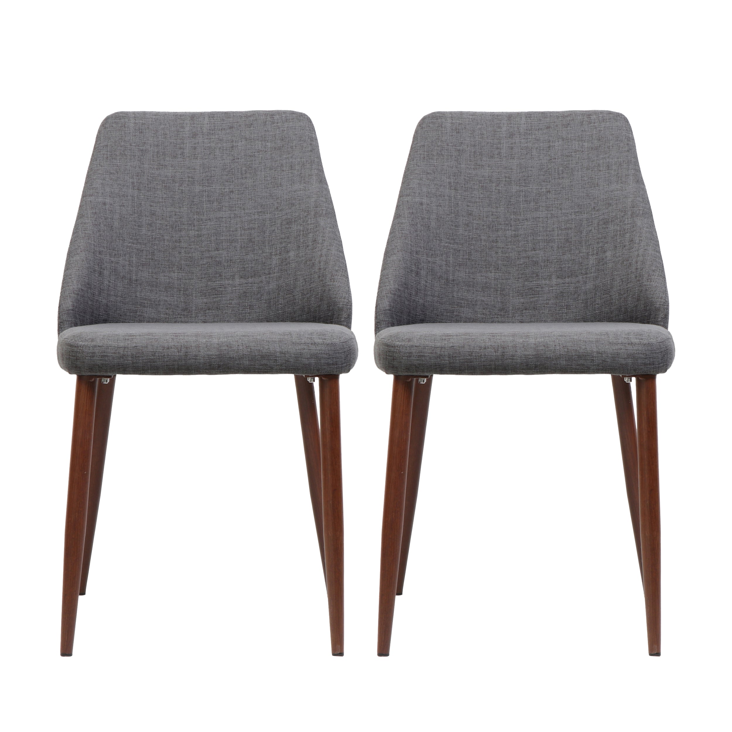 Modern Dining Chair with Iron Legs and Wood Finish in Light Grey Fabric