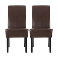 Contemporary Dining Chair Set of 2 with Upholstery and Rubberwood Legs in Dark Brown PU
