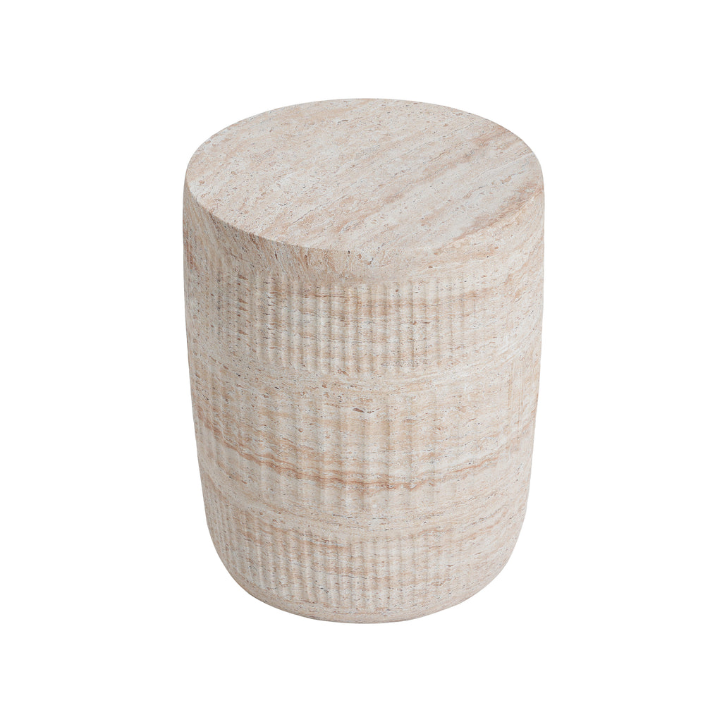 Stylish Outdoor/Indoor Lightweight Concrete Side Table with Travertine Finish in Beige