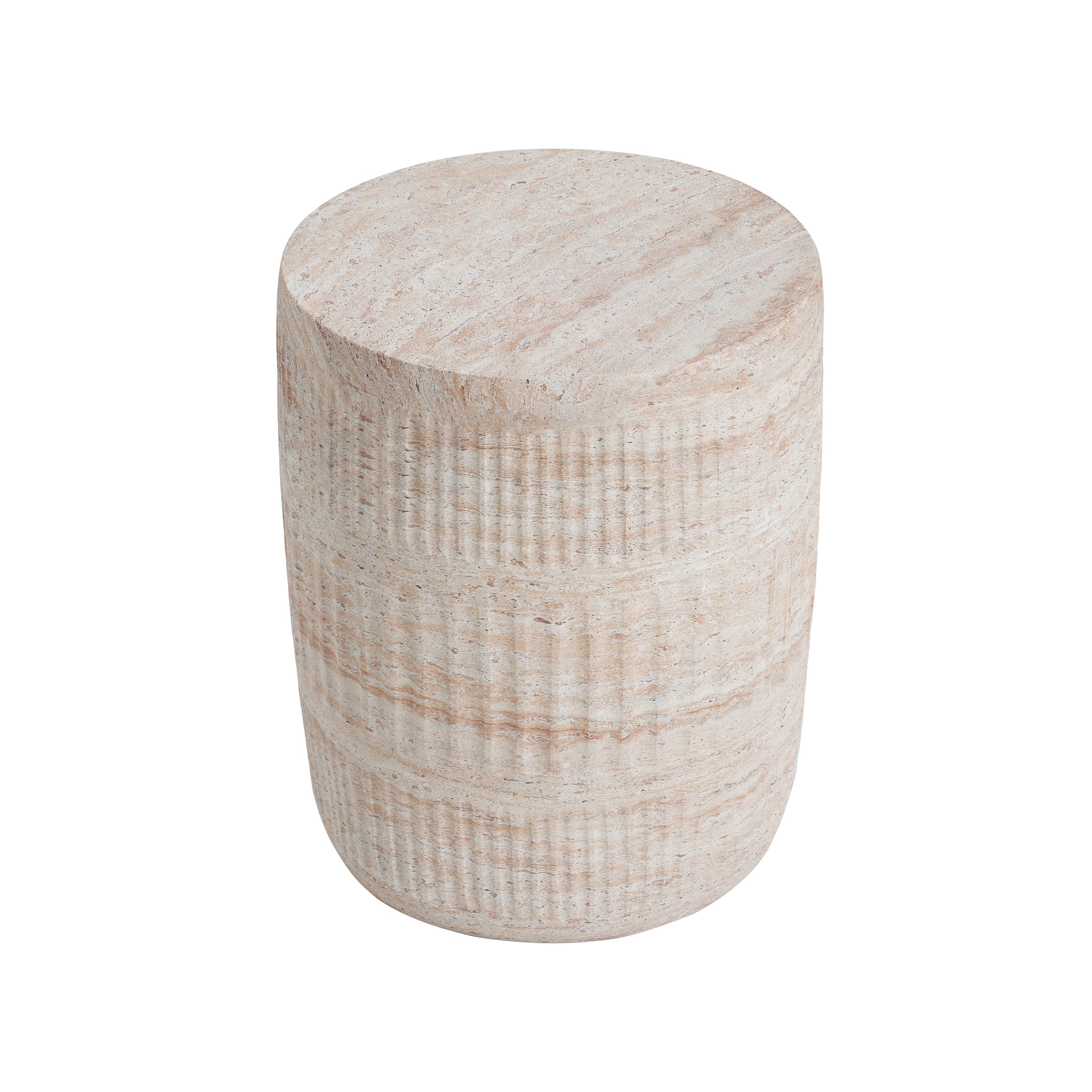 Stylish Outdoor/Indoor Lightweight Concrete Side Table with Travertine Finish in Beige