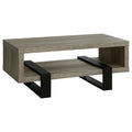 Grey Driftwood 1-Shelf Coffee Table with Modern Industrial Design, Wood and Metal Construction, Black Accents, 47.25 x 23.5 x 19.25 inches