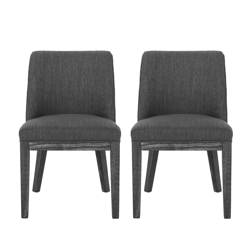 Modern Rustic Dining Chair Set of 2 with Solid Wood Frame and Charcoal Fabric Upholstery