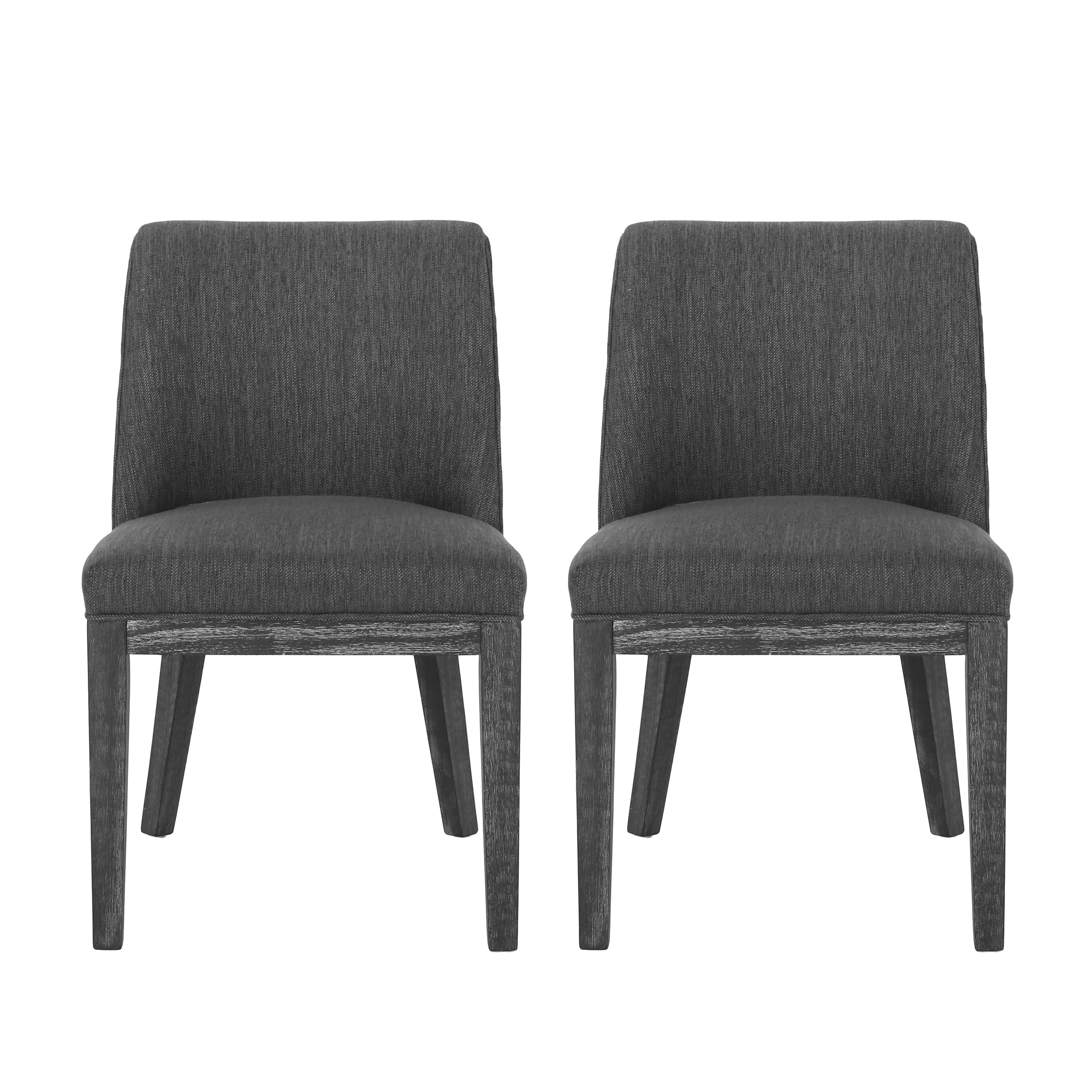 Modern Rustic Dining Chair Set of 2 with Solid Wood Frame and Charcoal Fabric Upholstery