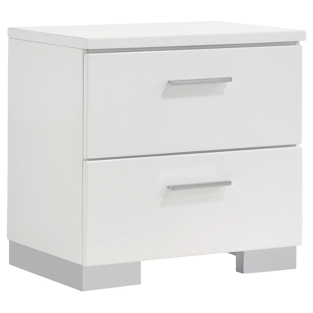 Dulcey White High Gloss 2-Drawer Nightstand: Modern Storage Solution with Sleek Finish, Durable Wood Frame, and Compact Design