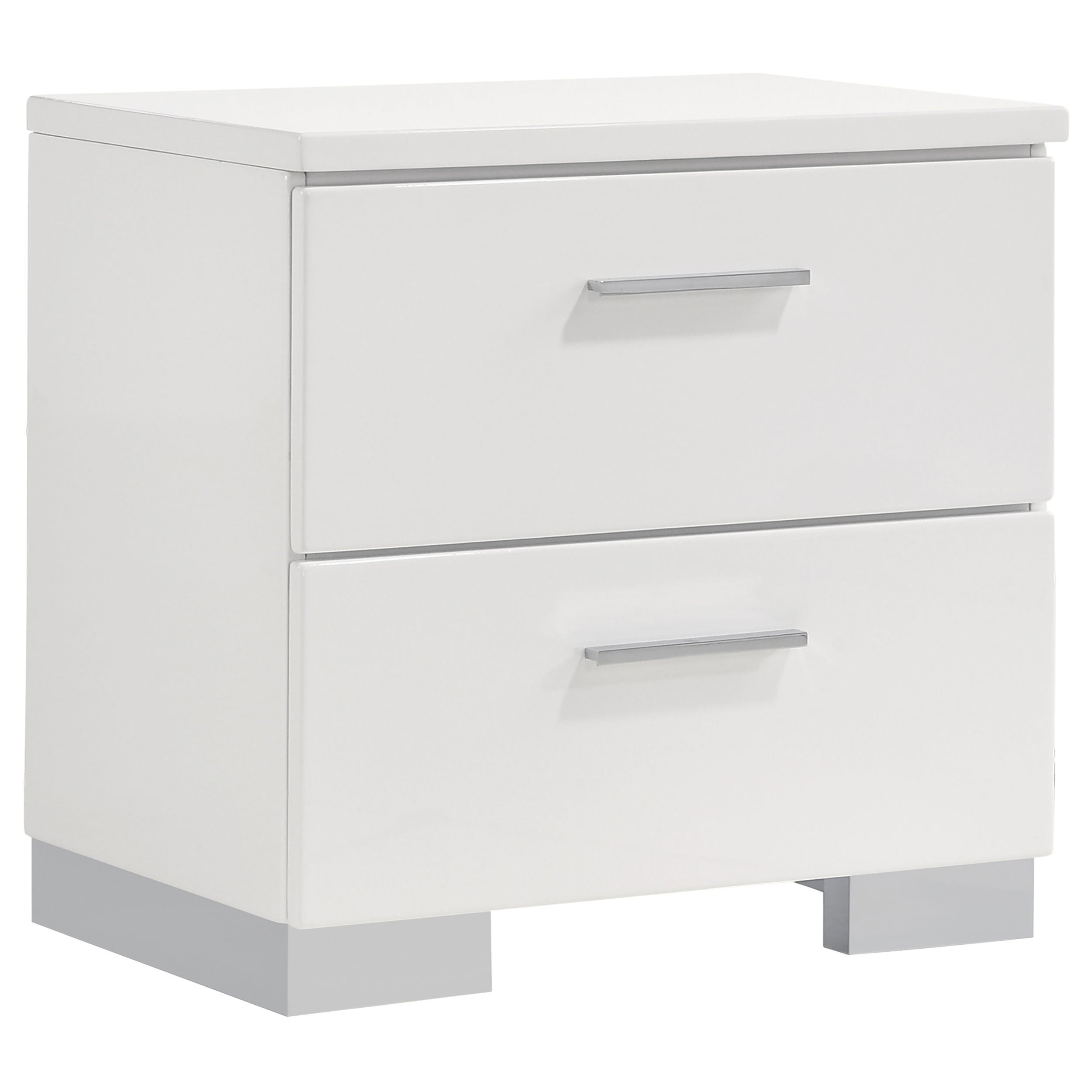 Dulcey White High Gloss 2-Drawer Nightstand: Modern Storage Solution with Sleek Finish, Durable Wood Frame, and Compact Design
