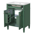 Modern Green Bathroom Vanity with 2 Doors and Tip-Out Drawer, Ceramic Sink Storage Cabinet, Soft-Closing Hinges, Solid Wood Frame, 24'