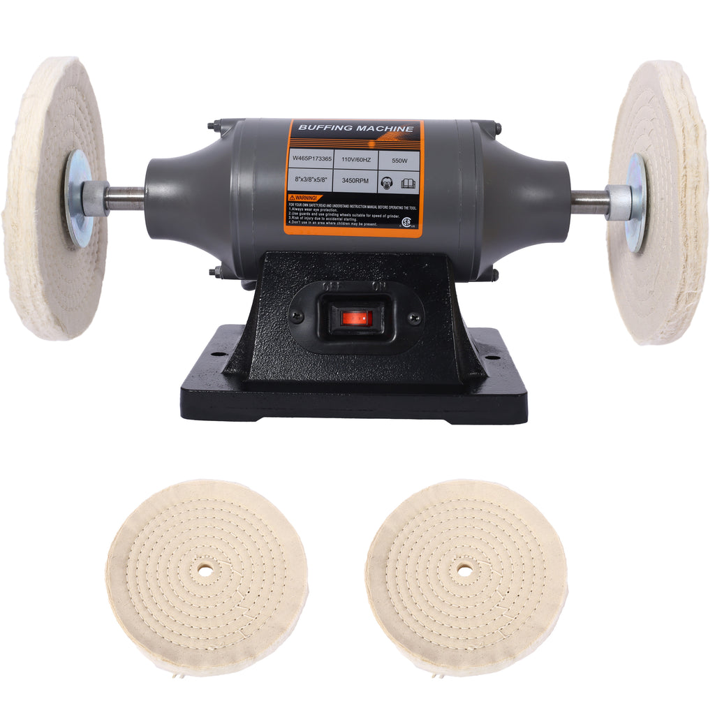8-Inch Electric Polisher Bench Buffer Grinder 5A- Includes 4PCs 80Ply Thic Buffing Wheels Ideal Benchtop Buffing Machine for Polishing Metal, Jewelry, Knives, Wood, Jade, and Plastic. CSA Certificated