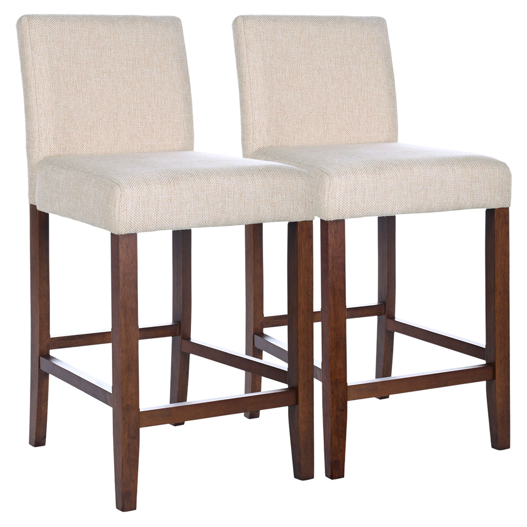 Dorian Beige Fabric Counter Chair Set of 2 with Linen Blend Upholstery and Teak Frame