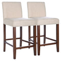 Dorian Beige Fabric Counter Chair Set of 2 with Linen Blend Upholstery and Teak Frame