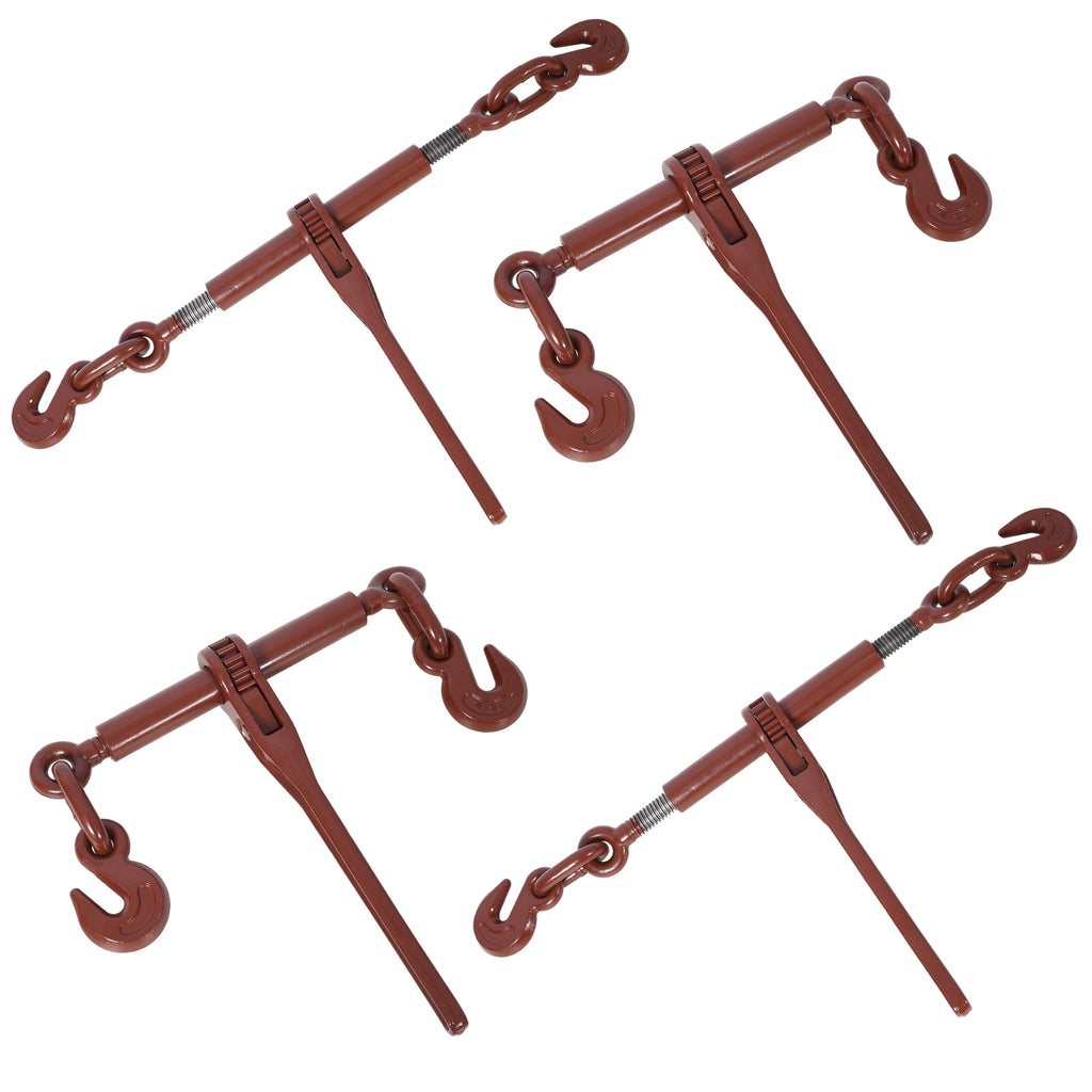 Heavy duty 3/8' – 1/2' Ratchet Binders, 9200lbs Working Load breaking, G70 Hooks Adjustable Length, 4-Pack, Red