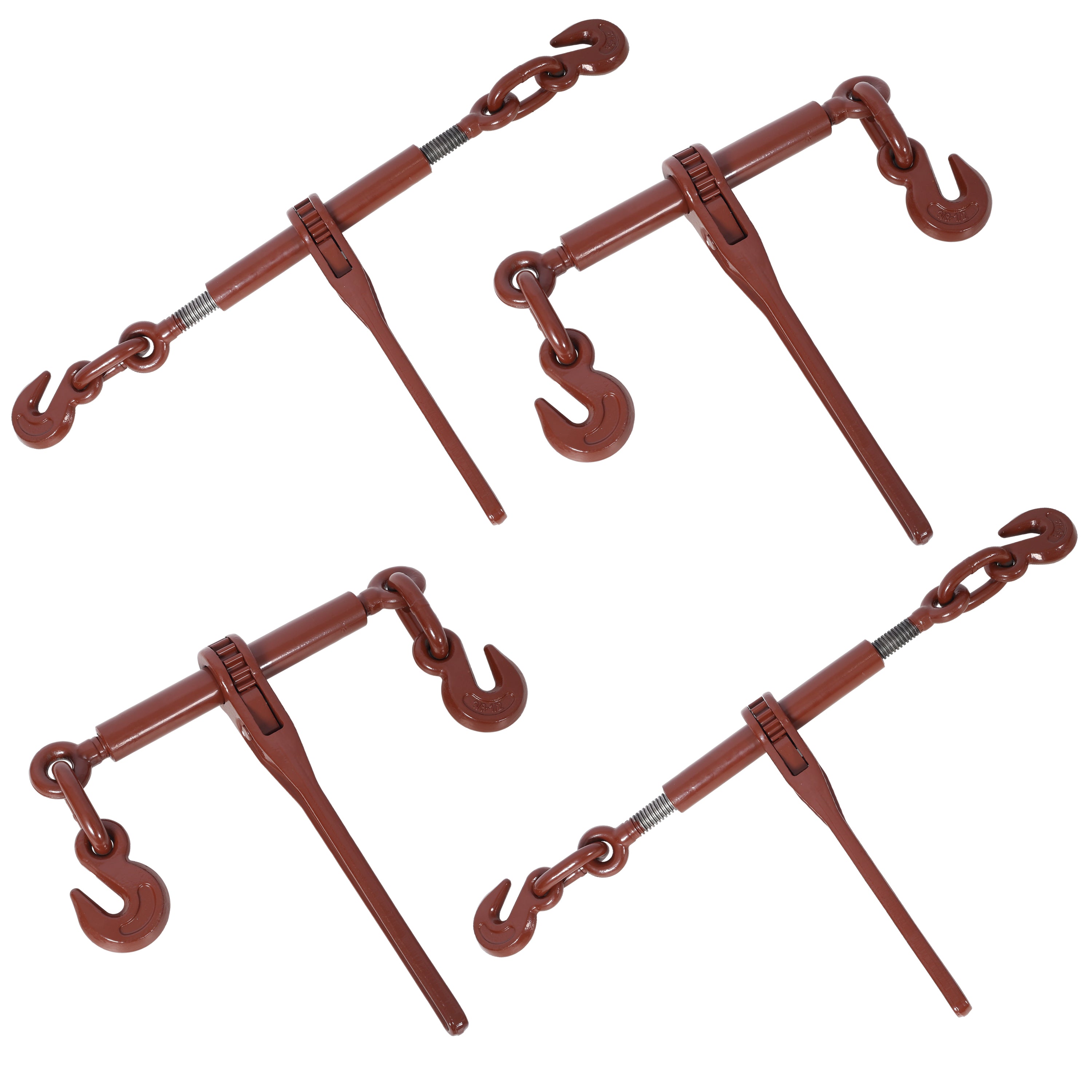 Heavy duty 3/8' – 1/2' Ratchet Binders, 9200lbs Working Load breaking, G70 Hooks Adjustable Length, 4-Pack, Red
