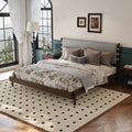 Premium Rubber Wood Platform Bed Frame, King Bed Frame with Headboard Included, Mid Century Modern Bed With Walnut+Light Grey Color