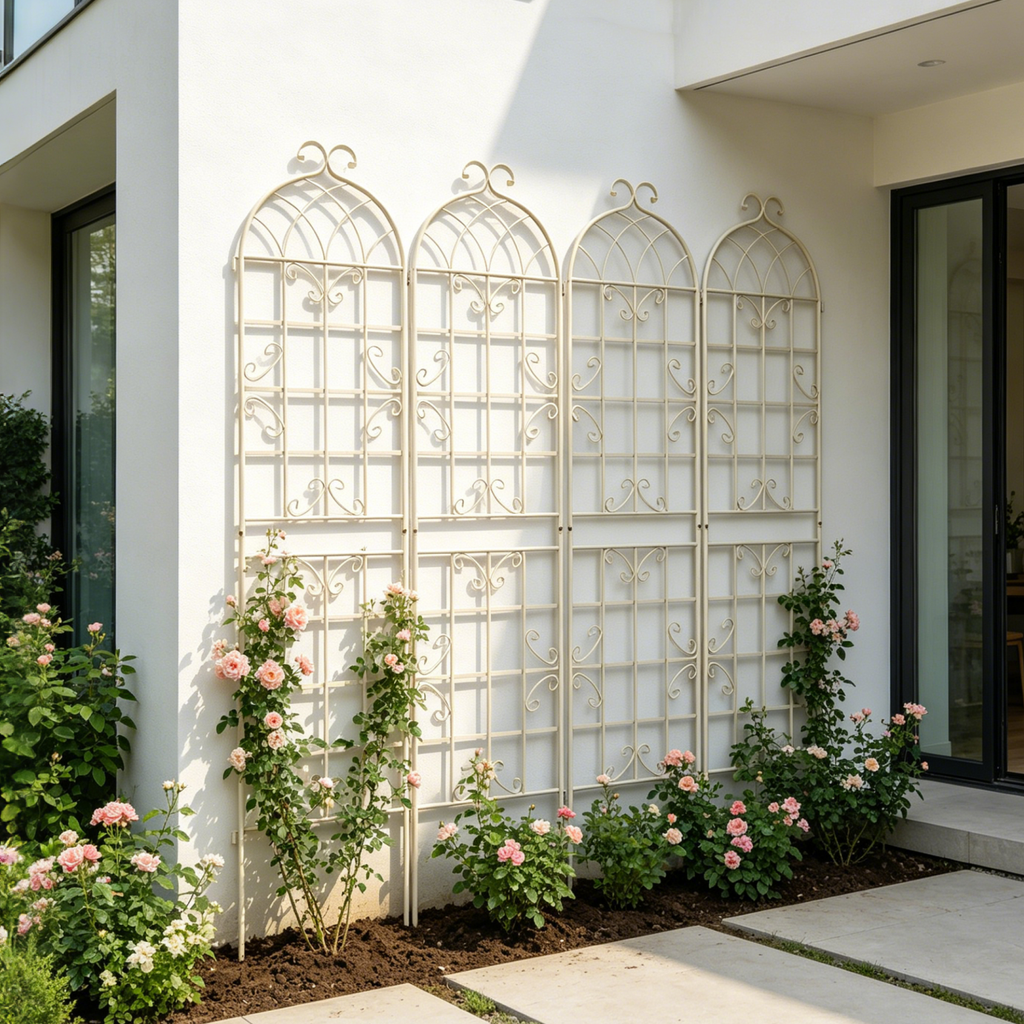 4 Pack Metal Garden Trellis 86.7' x 19.7' Rustproof Trellis for Climbing Plants Outdoor Flower Support Cream White