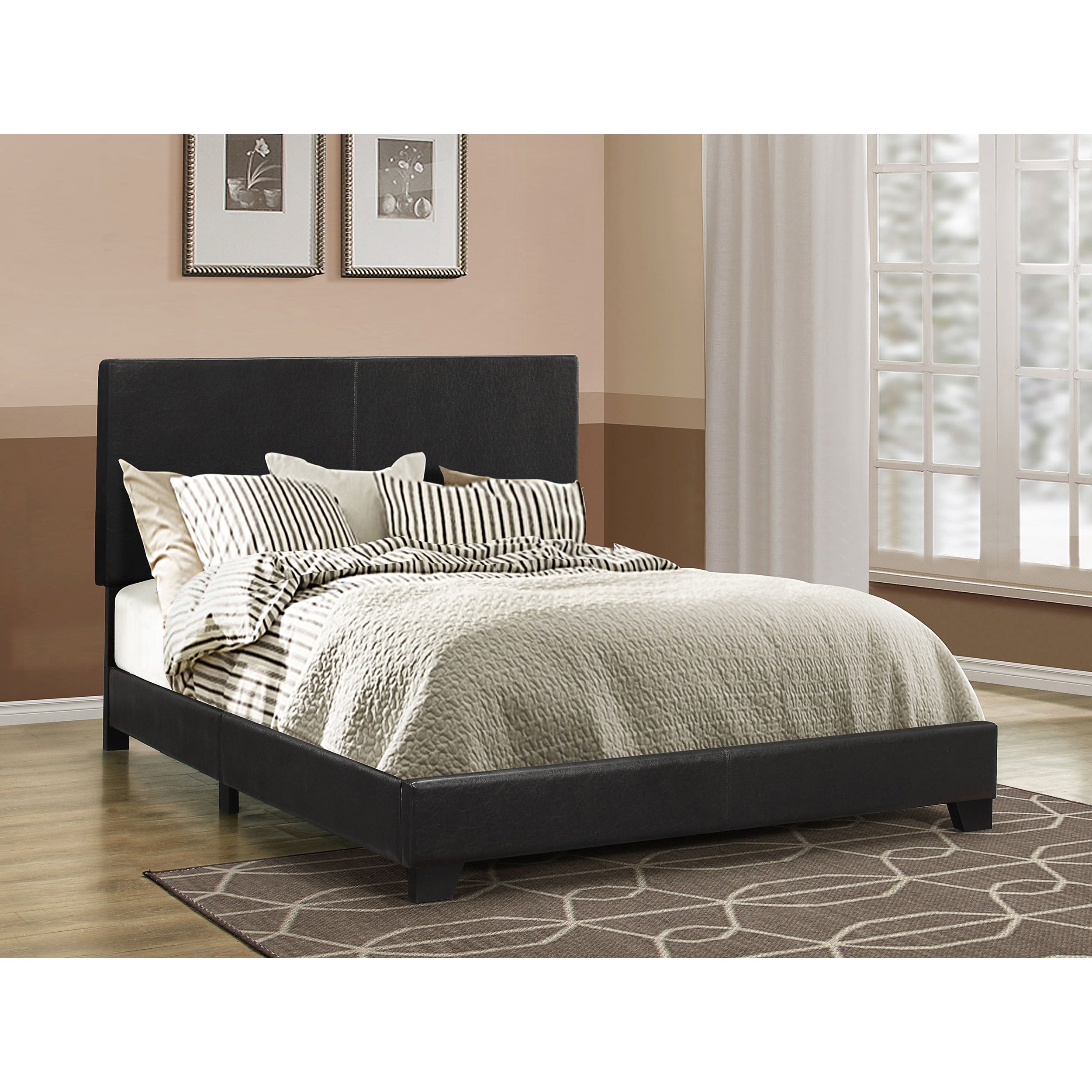 Black Upholstered Queen Panel Bed