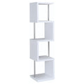 White and Chrome 4-tier Bookcase with Metal Accents, Engineered Veneer and MDF Construction, 66.5H x 15.5W x 15.5D