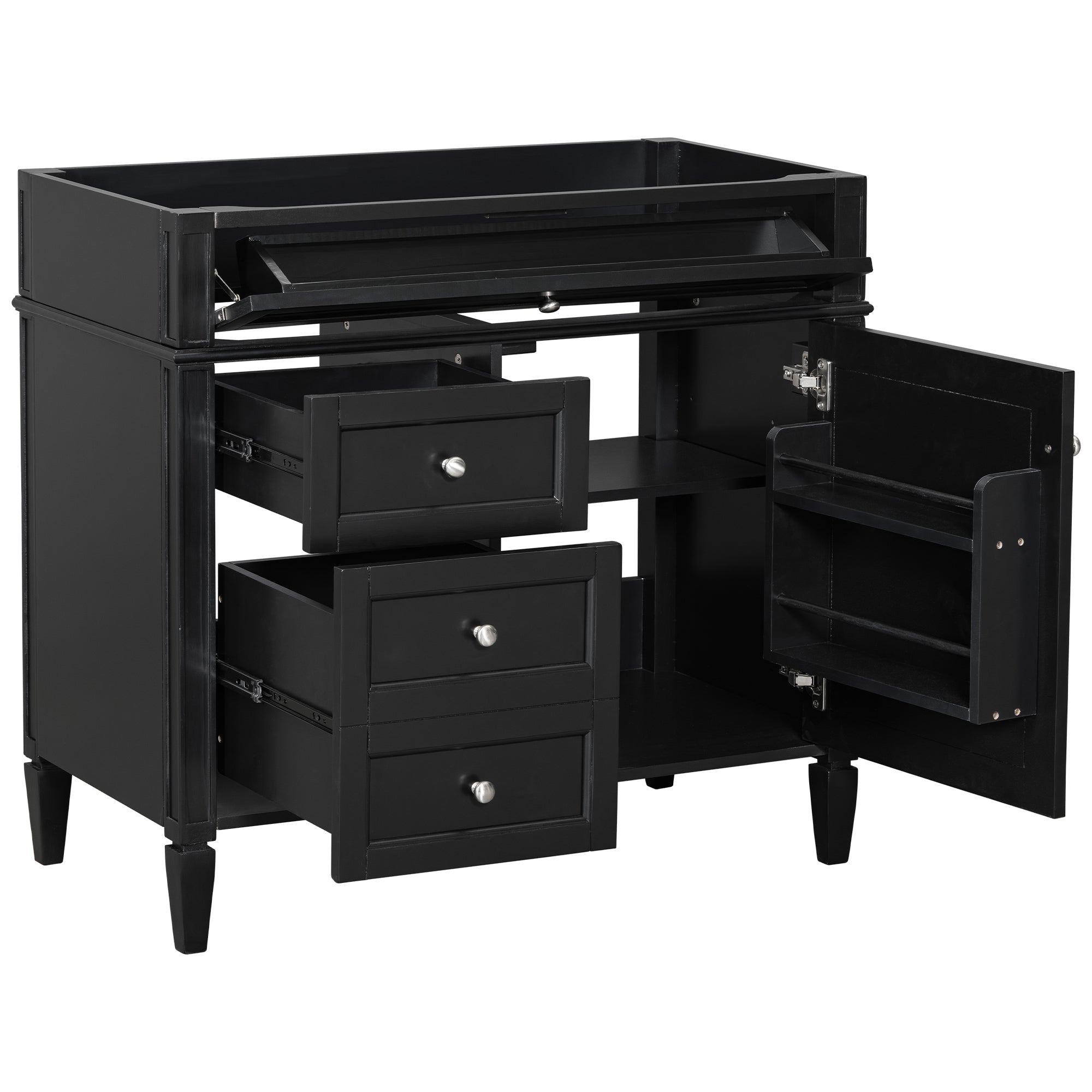Modern Black Bathroom Vanity with 2 Drawers and Tip-out Drawer, Solid Wood Frame & MDF Board, 36'' Storage Cabinet