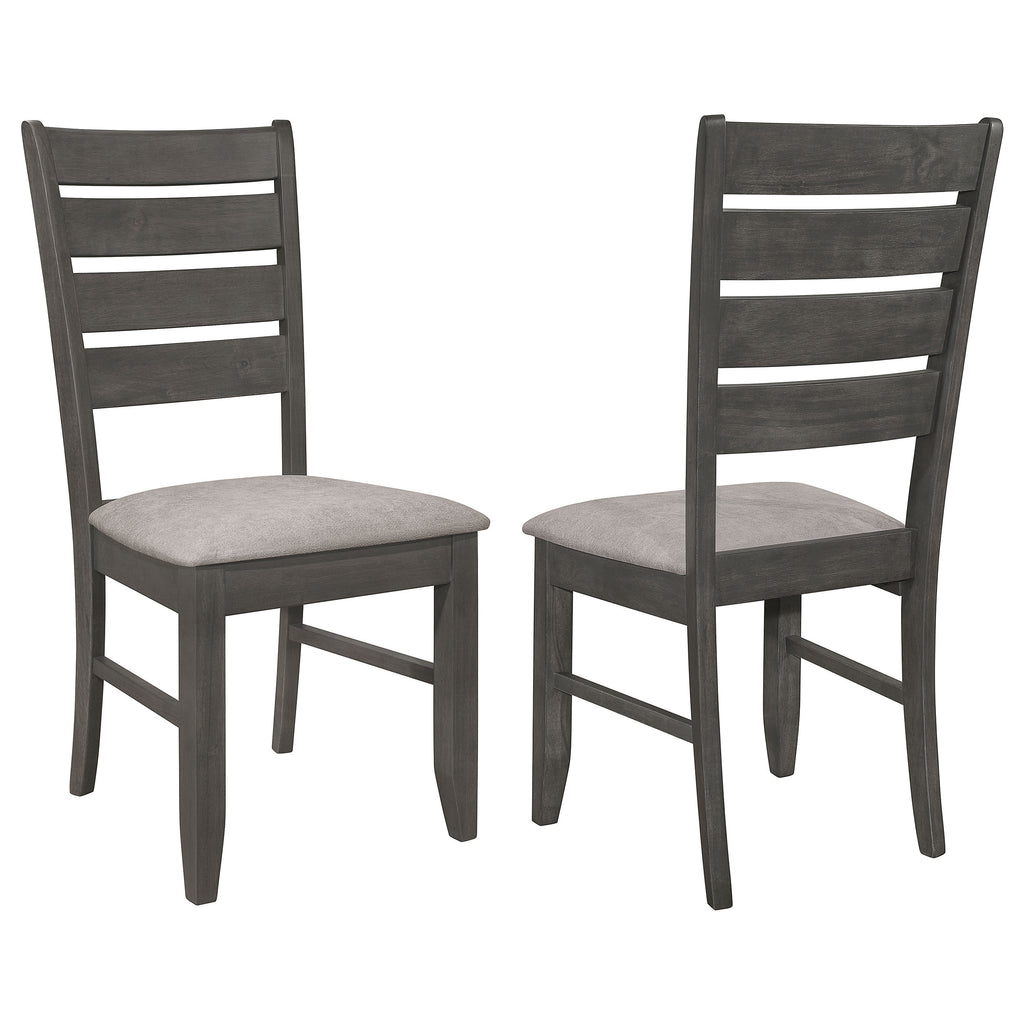 Grey and Dark Grey Padded Seat Side Chairs Set of 2 with Tapered Slats, Grey Fabric on Asian Hardwood Frame