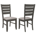 Grey and Dark Grey Padded Seat Side Chairs Set of 2 with Tapered Slats, Grey Fabric on Asian Hardwood Frame