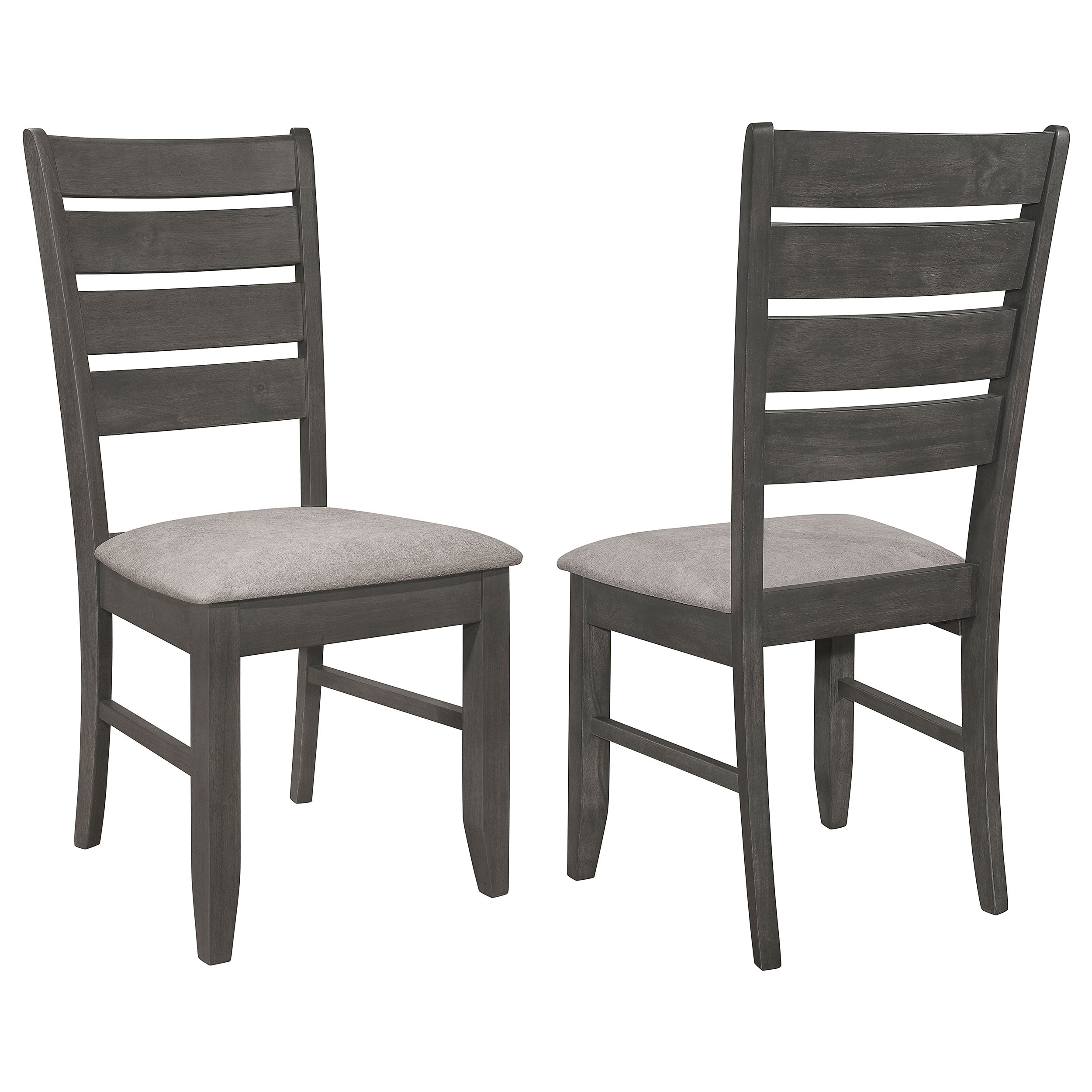 Grey and Dark Grey Padded Seat Side Chairs Set of 2 with Tapered Slats, Grey Fabric on Asian Hardwood Frame