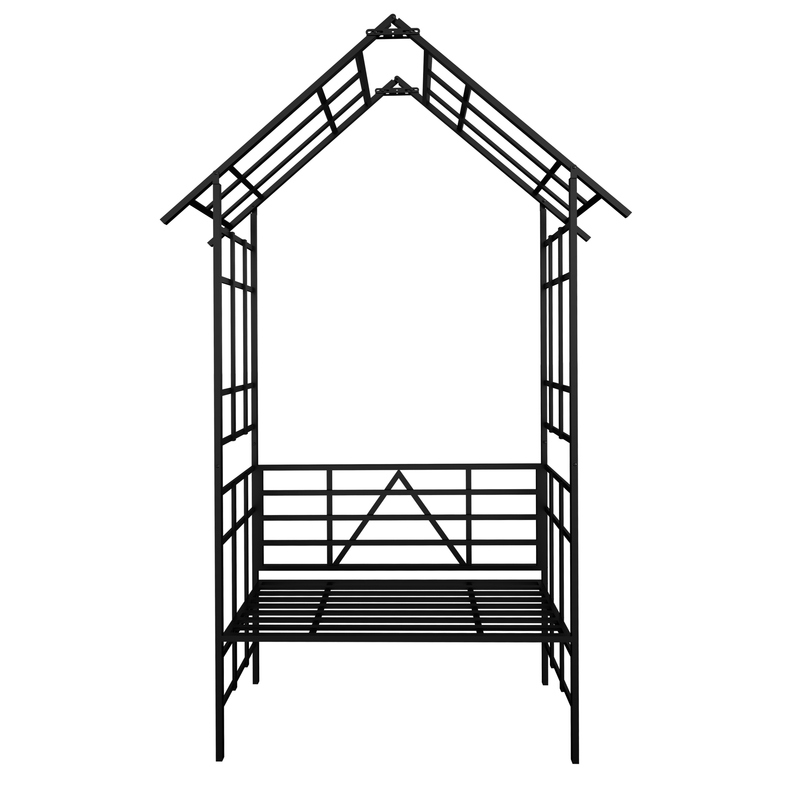 Metal Garden Arch with Bench Turned into Flower Stand W58.07*H97.24 Climbing Plants Support Rose Arch Outdoor Black